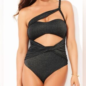 Shimmer Bandeau Twist Shoulder One Piece Swimsuit
